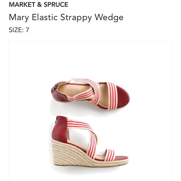 🎈SOLD Market & Spruce Mary Red Elastic Strappy Espadrille Wedge Sz 7 🎈 - Picture 2 of 8
